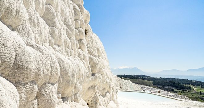 Vacation in Turkey, visit of the white patios and pools from Travertin in Pamukkale