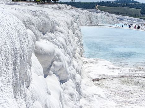 Vacation in Turkey, visit of the white patios and pools from Travertin in Pamukkale