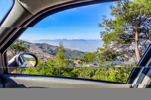 Journey through the centre of Turkey, look by the window of a car, Taurus mountains, Turkey