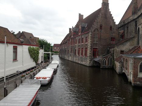 Classic view of the historic city center of Bruges (Brugge), West Flanders province, Belgium. Cityscape of Bruges. Architecture and landmark of Bruges