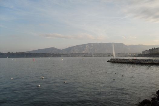 A beautiful view of Geneva in a beautiful winter day, Switzerland - Romantic view of a Swiss city