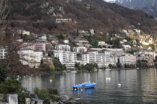 Montreux, Switzerland - 29 December 2011: A beaufitul view of Montreaux, a wonderful small town near to Geneva lake