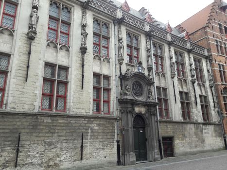 Classic view of the historic city center of Bruges (Brugge), West Flanders province, Belgium. Cityscape of Bruges. Architecture and landmark of Bruges