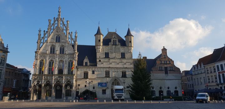 Mechelen, Flanders, Belgium - December 13, 2018: The Mechelen square and the St. Rumbold's Cathedra in the historical city center in Mechelen (Malines)