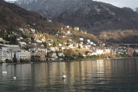 Montreux, Switzerland - 29 December 2011: A beaufitul view of Montreaux, a wonderful small town near to Geneva lake