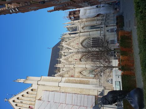 Mechelen, Flanders, Belgium - December 13, 2018: The Mechelen square and the St. Rumbold's Cathedra in the historical city center in Mechelen (Malines)