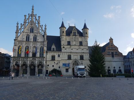 Mechelen, Flanders, Belgium - December 13, 2018: The Mechelen square and the St. Rumbold's Cathedra in the historical city center in Mechelen (Malines)