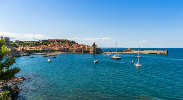 Superb old village of Collioure, on the Mediterranean coast in the department of Pyrénées-Orientales, in the Occitanie region, in the south of France.