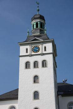 Church tower with belfry in the Westerwald