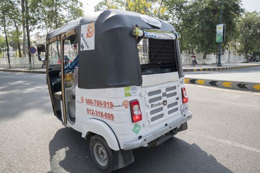 rickshaw connected to the sophisticated PassApp ride-hailing service and running on LPG, Phnom Penh, Cambodia, Asia