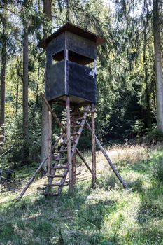 wooden high seat in the forest