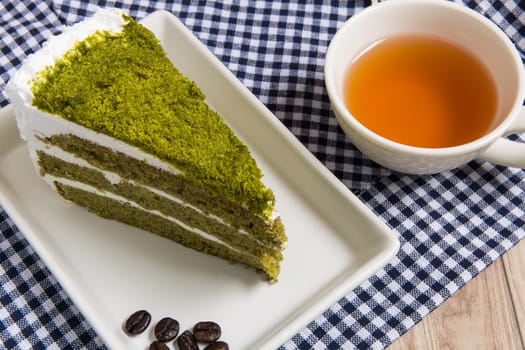Freshly baked green tea cake for tea break.