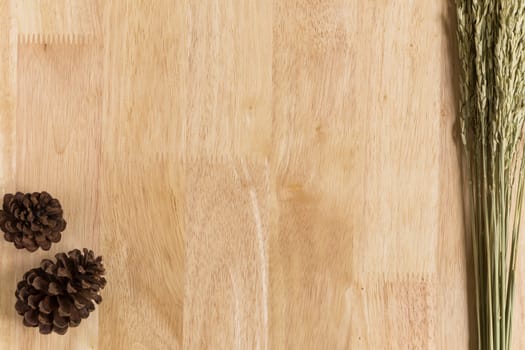 Wood Texture  Frame Background Decorated by Jasmine Rice Spike