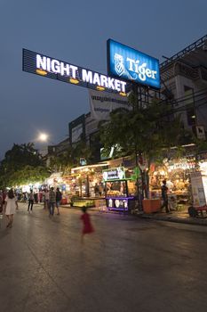 Siem Reap, Cambodia, 26 March 2018. Nice clear and hot evening at the Night Market. Tourists are coming for shopping, dinning and pubs.
