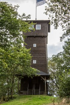 wooden lookout tower on mountain