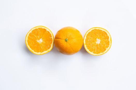 Top view of orange fruits isolated on white background.