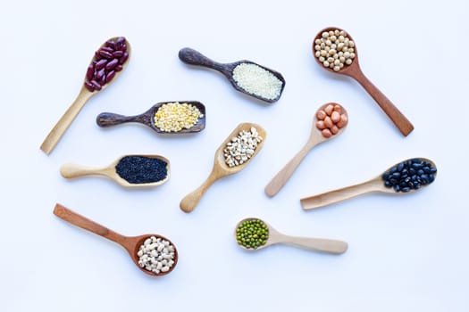 Mixed beans, Different legumes isolated on white background.