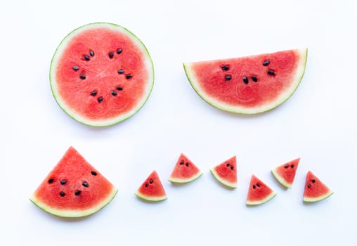 Slices of watermelon isolated on white background, top view