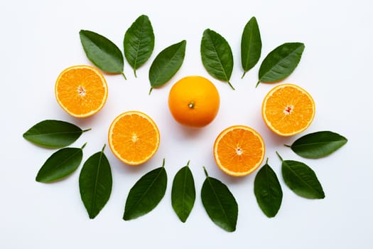 Fresh orange citrus fruit on white background. Top view