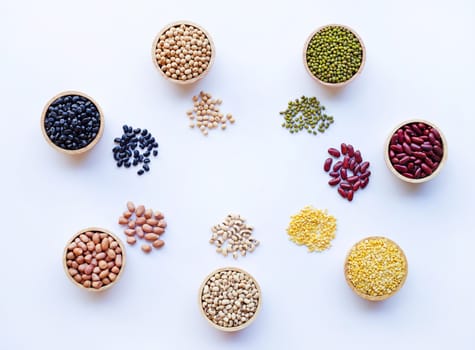 Mixed beans, Different legumes isolated on white background.