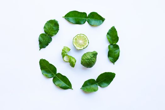 Fresh bergamot with leavs on white background