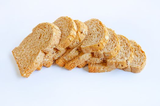 Whole wheat bread  isolated on white background.