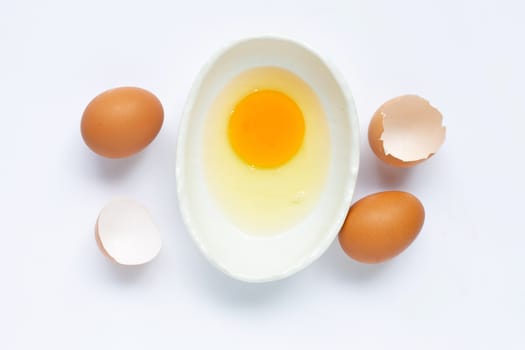 Eggs on white background. Top view