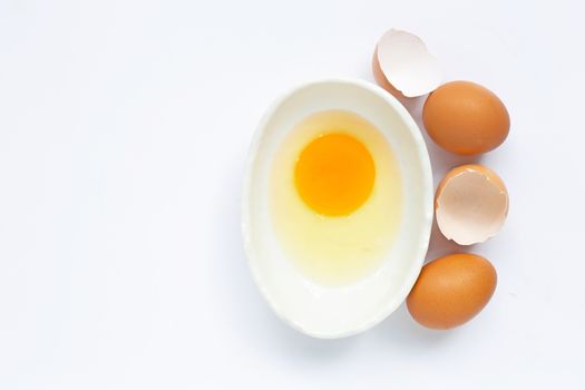 Eggs on white background. Top view