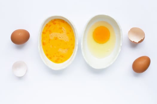Eggs on white background. Top view