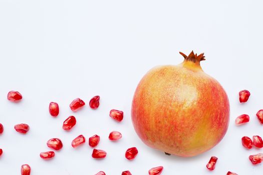 Pomegranate isolated on white background. Top view