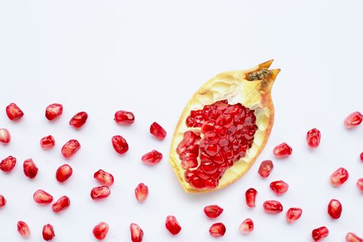 Pomegranate isolated on white background. Top view