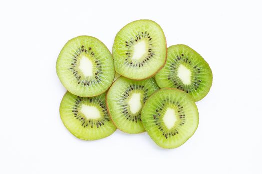 Kiwi fruit slices isolated on white background.