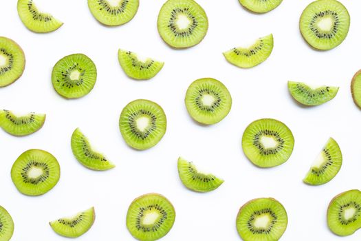 Kiwi fruit slices isolated on white background.