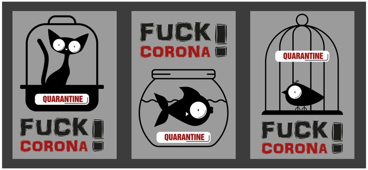 Fuck 2020. Corona. Covid-19. Set of stickers for social media content. Vector hand drawn illustration design. Silhouette style poster, t shirt print, post card, video blog cover.