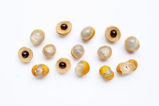 Longan isolated on white background. Top view