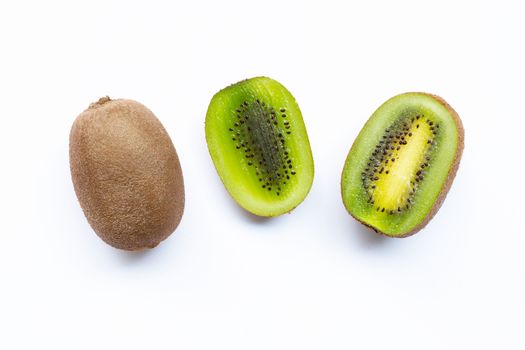 Kiwi fruit with slices isolated on white background.