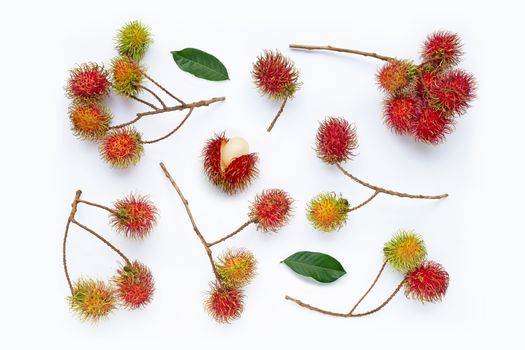 Top view of Rambutan isolated on white background. 