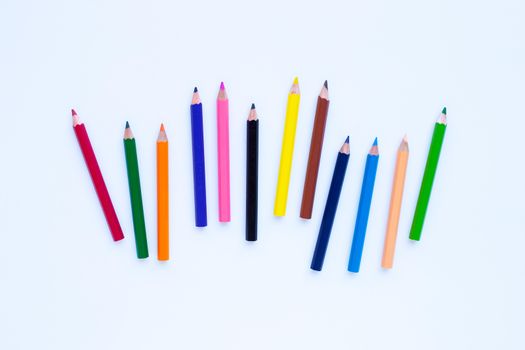 Colorful pencils isolated on white background.