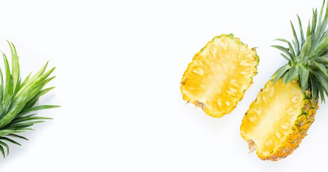 Fresh pineapple on white background. Copy space