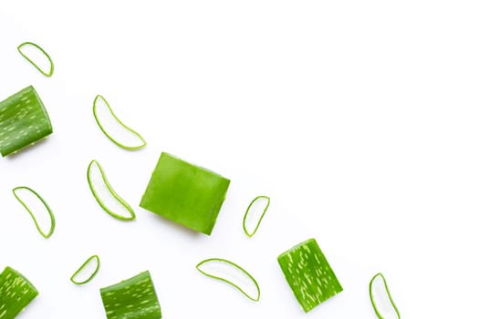 Aloe vera is a popular medicinal plant for health and beauty, on a white background.