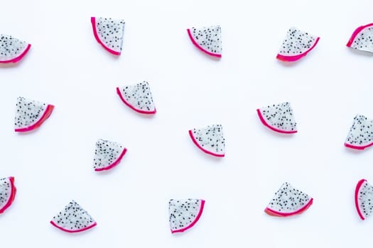 Dragon fruit, pitaya slices isolated on white background.