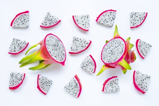 Dragon fruit, pitaya isolated on white background. Delicious tropical exotic fruit