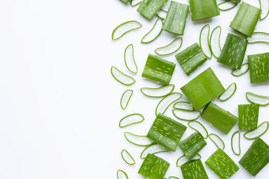 Aloe vera is a popular medicinal plant for health and beauty, on a white background.