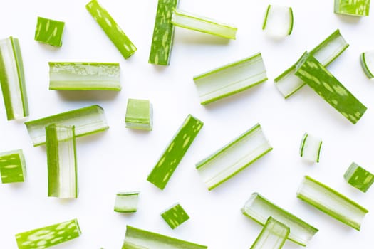 Aloe vera is a popular medicinal plant for health and beauty, on a white background.