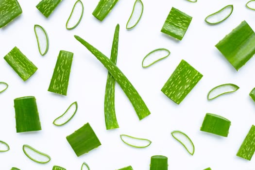 Aloe vera is a popular medicinal plant for health and beauty, white background.