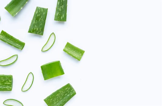 Aloe vera is a popular medicinal plant for health and beauty, white background.