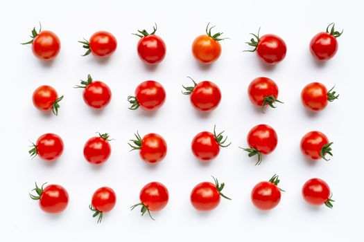 Fresh cherry tomatoes on white background