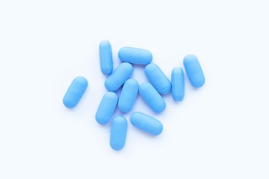 "PrEP" ( Pre-Exposure Prophylaxis). used to prevent HIV, white background.