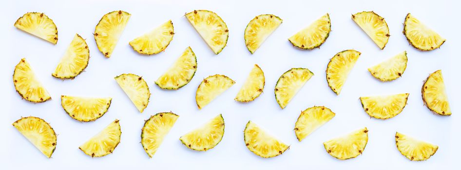 Fresh pineapple on white background. Top view