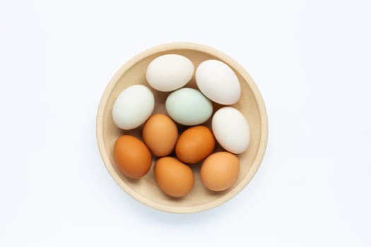 Eggs on white background. Top view